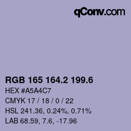 カラーコード: RGB 165 164.2 199.6 | qconv.com