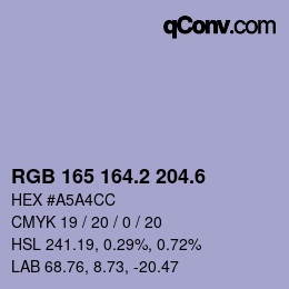 カラーコード: RGB 165 164.2 204.6 | qconv.com