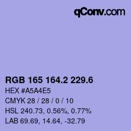 カラーコード: RGB 165 164.2 229.6 | qconv.com
