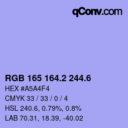 カラーコード: RGB 165 164.2 244.6 | qconv.com