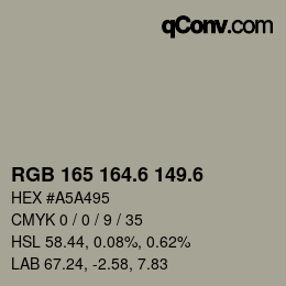 カラーコード: RGB 165 164.6 149.6 | qconv.com