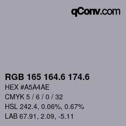 カラーコード: RGB 165 164.6 174.6 | qconv.com