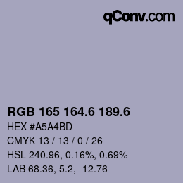 カラーコード: RGB 165 164.6 189.6 | qconv.com