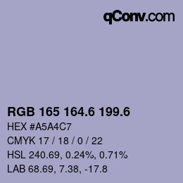 カラーコード: RGB 165 164.6 199.6 | qconv.com