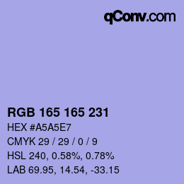 カラーコード: RGB 165 165 231 | qconv.com