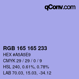 颜色代码: RGB 165 165 233 | qconv.com