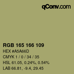 Farbcode: RGB 165 166 109 | qconv.com
