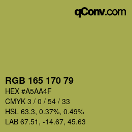 Color code: RGB 165 170 79 | qconv.com