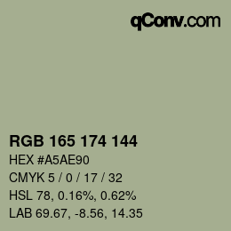 Color code: RGB 165 174 144 | qconv.com