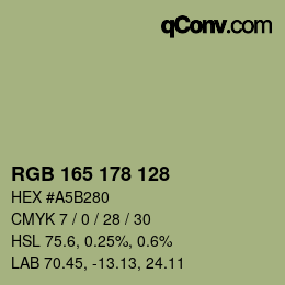 Color code: RGB 165 178 128 | qconv.com
