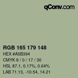 颜色代码: RGB 165 179 148 | qconv.com