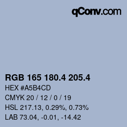 カラーコード: RGB 165 180.4 205.4 | qconv.com