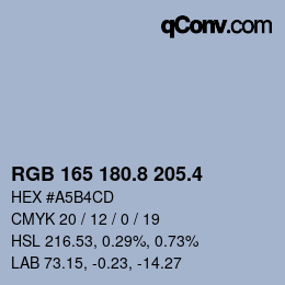 カラーコード: RGB 165 180.8 205.4 | qconv.com