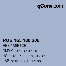 カラーコード: RGB 165 180 206 | qconv.com