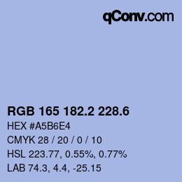 カラーコード: RGB 165 182.2 228.6 | qconv.com