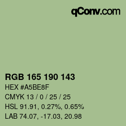 カラーコード: RGB 165 190 143 | qconv.com