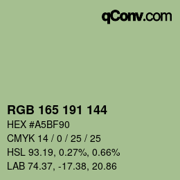 カラーコード: RGB 165 191 144 | qconv.com