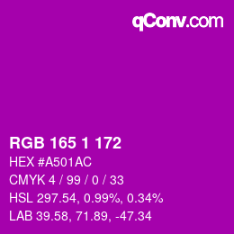 カラーコード: RGB 165 1 172 | qconv.com