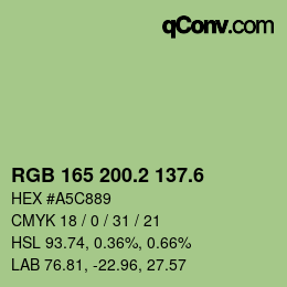 カラーコード: RGB 165 200.2 137.6 | qconv.com