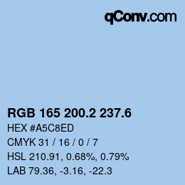 カラーコード: RGB 165 200.2 237.6 | qconv.com
