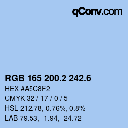 カラーコード: RGB 165 200.2 242.6 | qconv.com