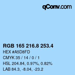 カラーコード: RGB 165 216.8 253.4 | qconv.com