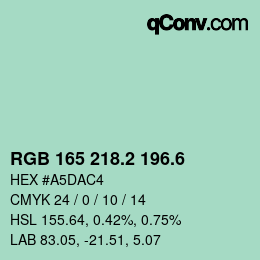 カラーコード: RGB 165 218.2 196.6 | qconv.com