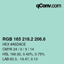 カラーコード: RGB 165 218.2 206.6 | qconv.com