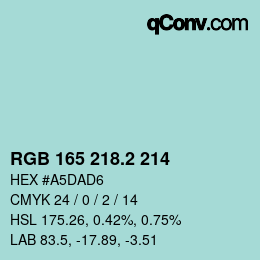 カラーコード: RGB 165 218.2 214 | qconv.com
