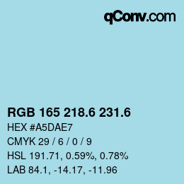 カラーコード: RGB 165 218.6 231.6 | qconv.com