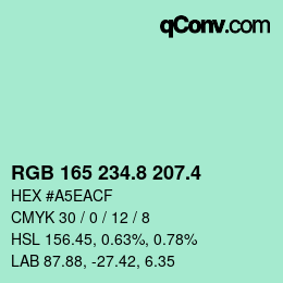 カラーコード: RGB 165 234.8 207.4 | qconv.com