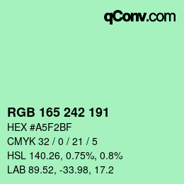 カラーコード: RGB 165 242 191 | qconv.com