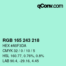 Color code: RGB 165 243 218 | qconv.com