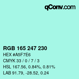 Color code: RGB 165 247 230 | qconv.com