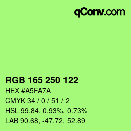 Color code: RGB 165 250 122 | qconv.com