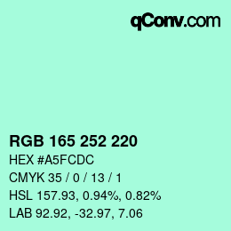 Code couleur: RGB 165 252 220 | qconv.com