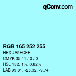 Color code: RGB 165 252 255 | qconv.com