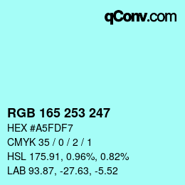 Color code: RGB 165 253 247 | qconv.com