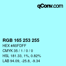 カラーコード: RGB 165 253 255 | qconv.com