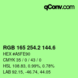 カラーコード: RGB 165 254.2 144.6 | qconv.com