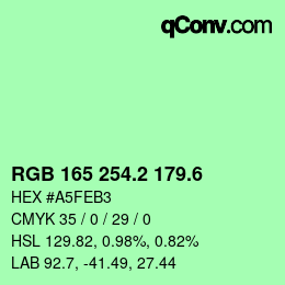 カラーコード: RGB 165 254.2 179.6 | qconv.com