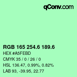カラーコード: RGB 165 254.6 189.6 | qconv.com
