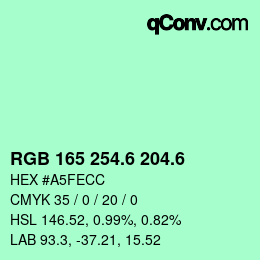 カラーコード: RGB 165 254.6 204.6 | qconv.com