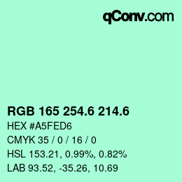 カラーコード: RGB 165 254.6 214.6 | qconv.com