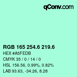 カラーコード: RGB 165 254.6 219.6 | qconv.com
