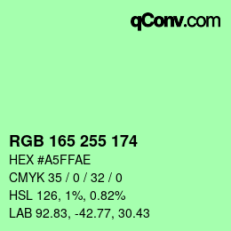 Color code: RGB 165 255 174 | qconv.com