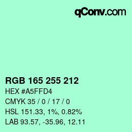 Color code: RGB 165 255 212 | qconv.com