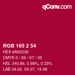カラーコード: RGB 165 2 54 | qconv.com
