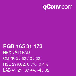 カラーコード: RGB 165 31 173 | qconv.com