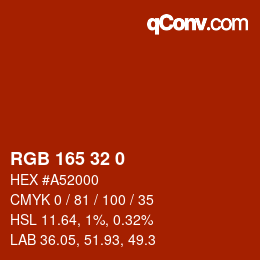 Color code: RGB 165 32 0 | qconv.com